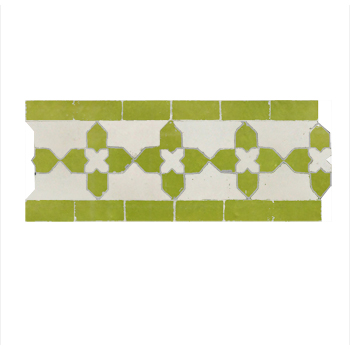 Mosaic House Moroccan tile Kmarshoun C 1-5 White Lime Green  zellige, mosaic, zellij, border, glaze, traditional 